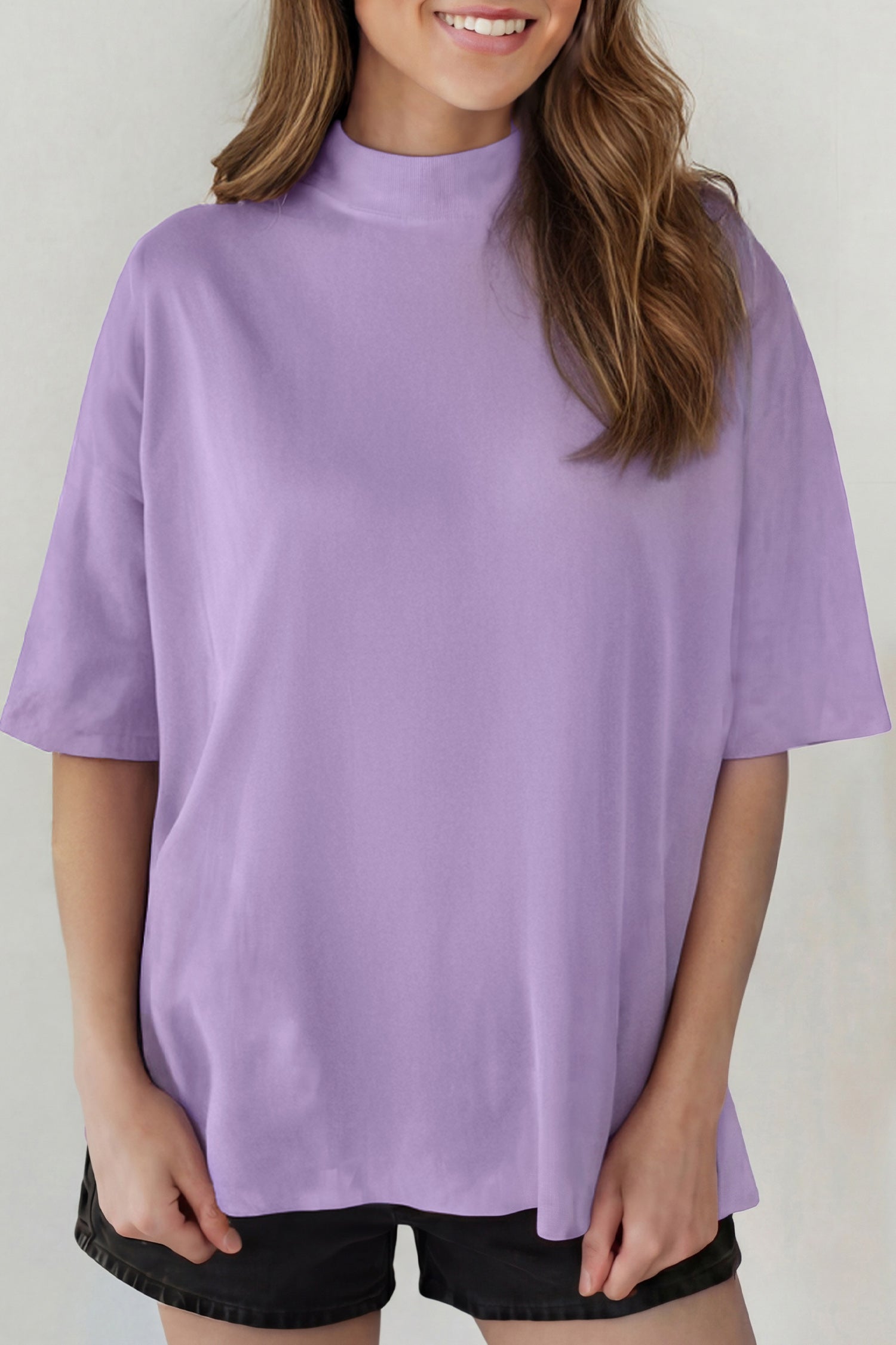 Sachet Pink Solid Color High Neck Oversize Tee